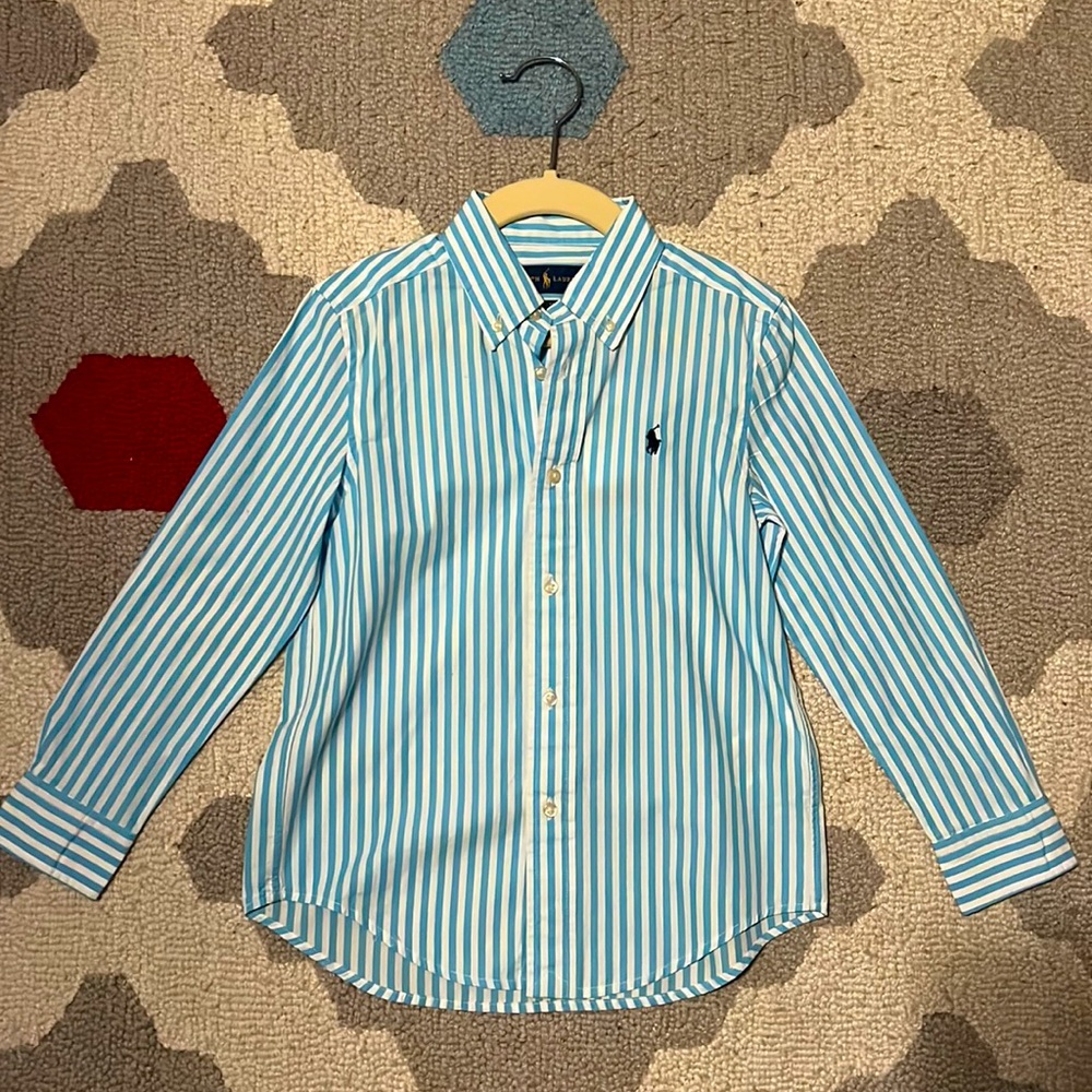 Ralph Lauren Boys 6 Light Blue & White Striped Button Up Shirt